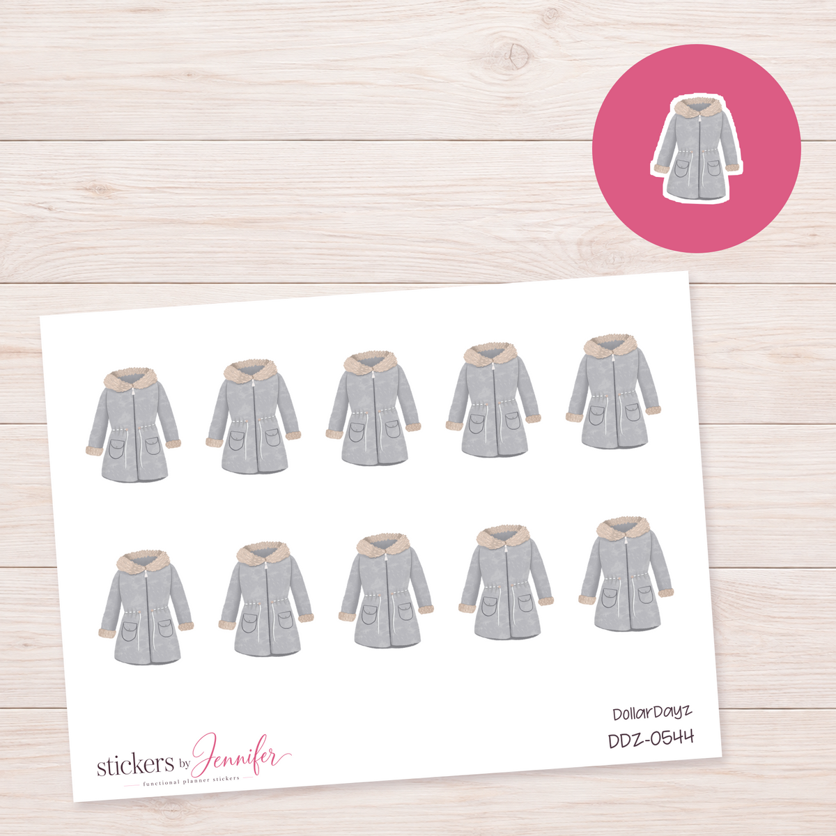 Gray Winter Coat Planner Stickers | DDZ-0544
