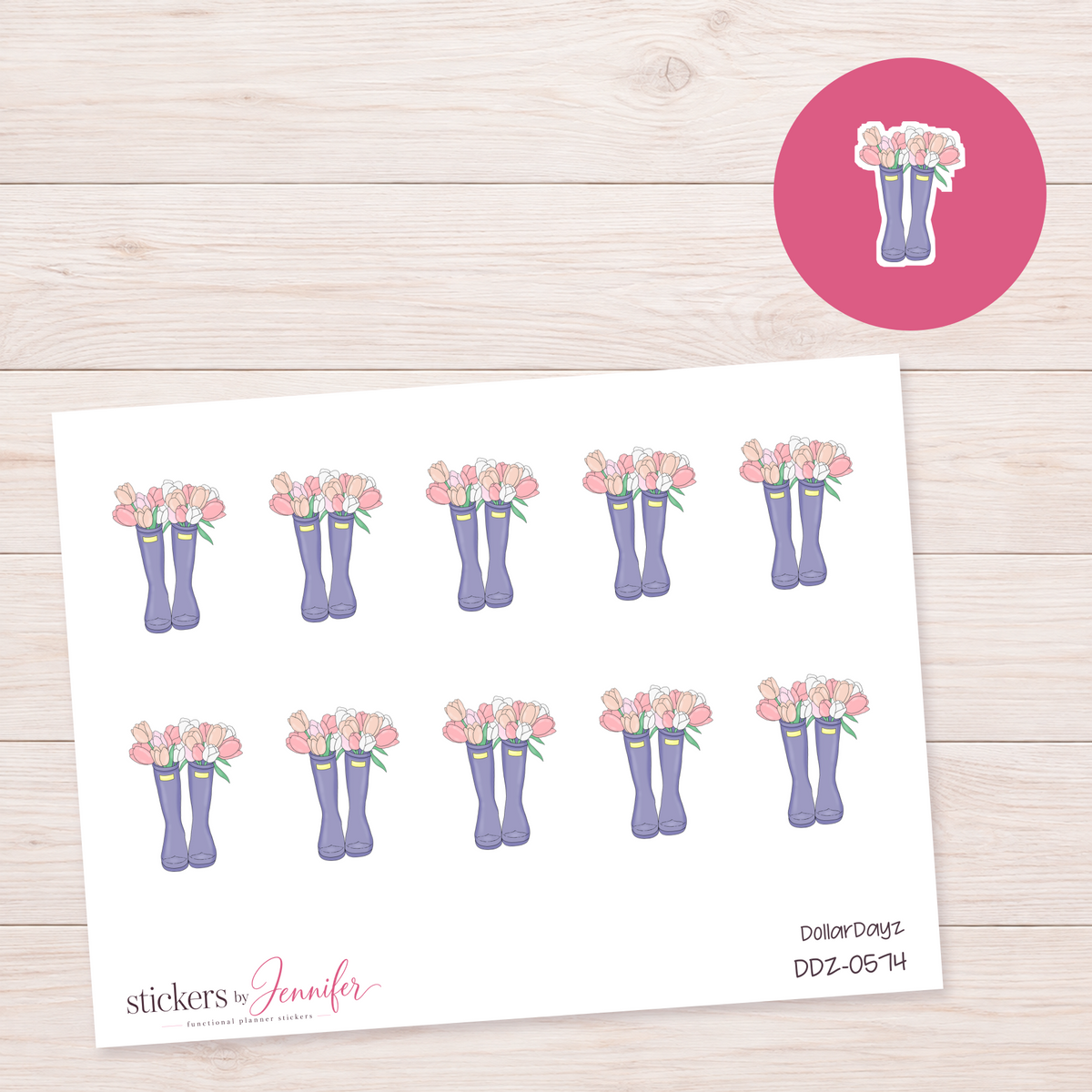 Tulips in Purple Boots Planner Stickers | DDZ-0574