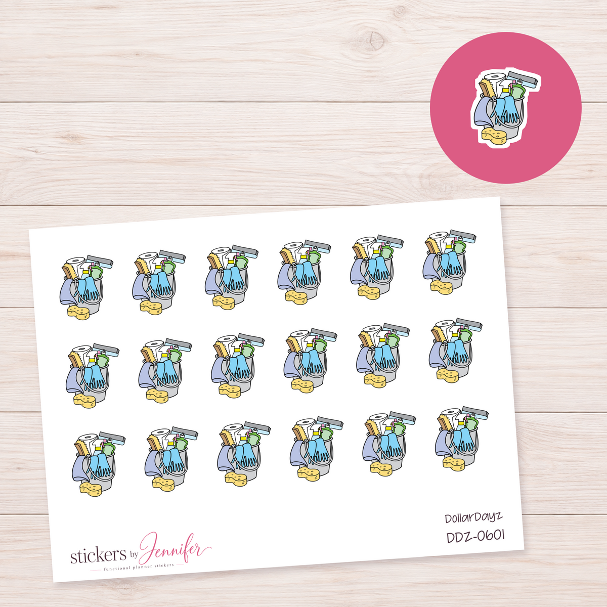 Gray Cleaning Bucket Planner Stickers | DDZ-0601