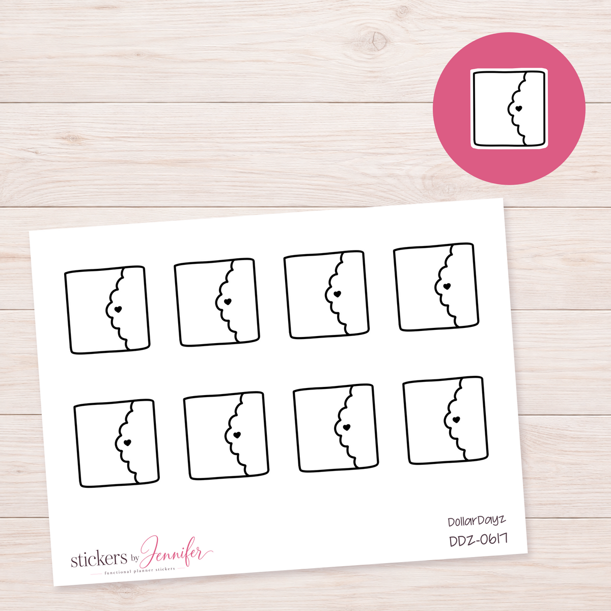 Envelope Outline with Heart Planner Stickers | DDZ-0617