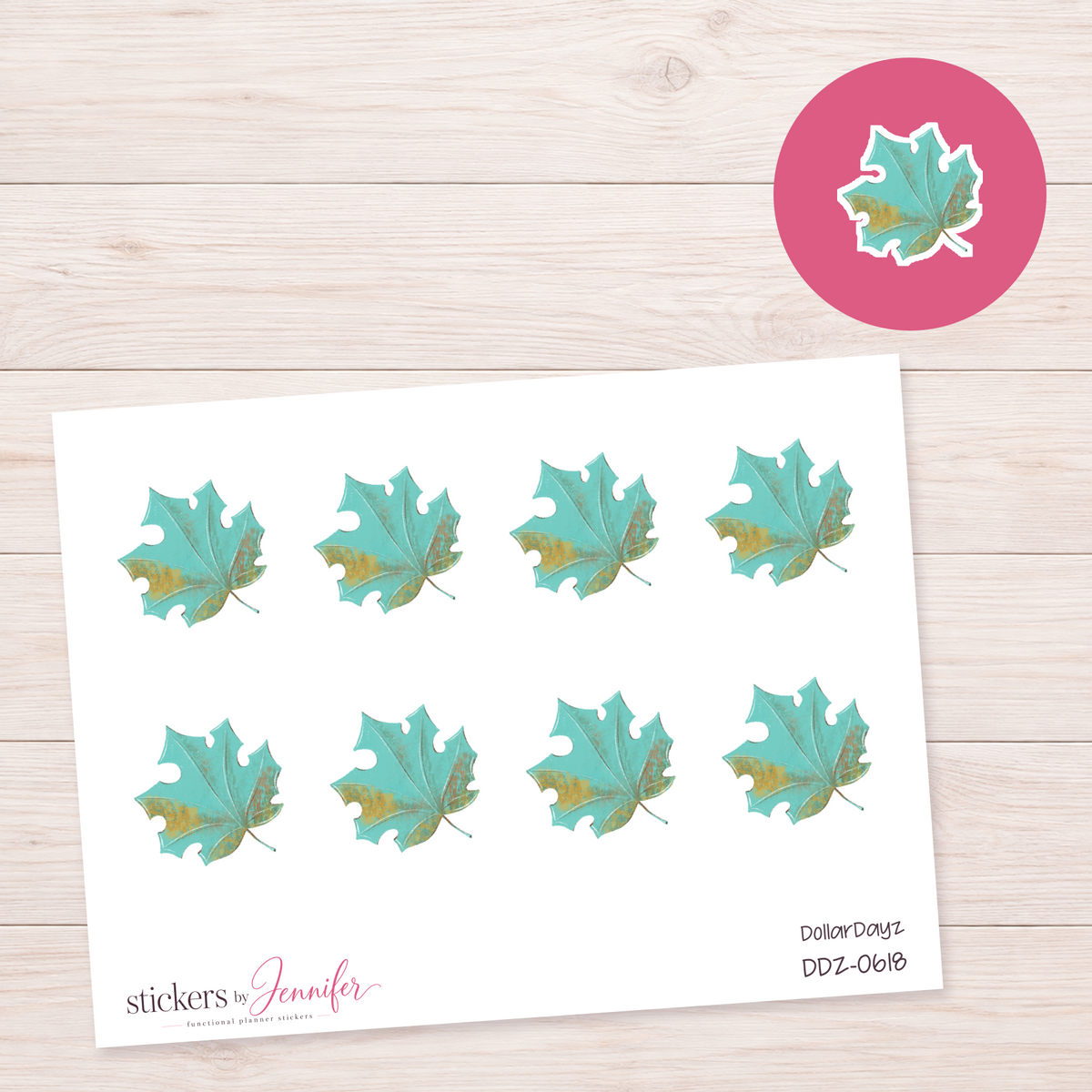 Teal Maple Leaf Planner Stickers | DDZ-0618