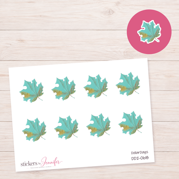 Teal Maple Leaf Planner Stickers | DDZ-0618