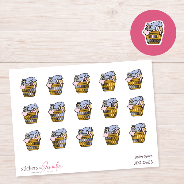 Yellow Laundry Basket Planner Stickers | DDZ-0653