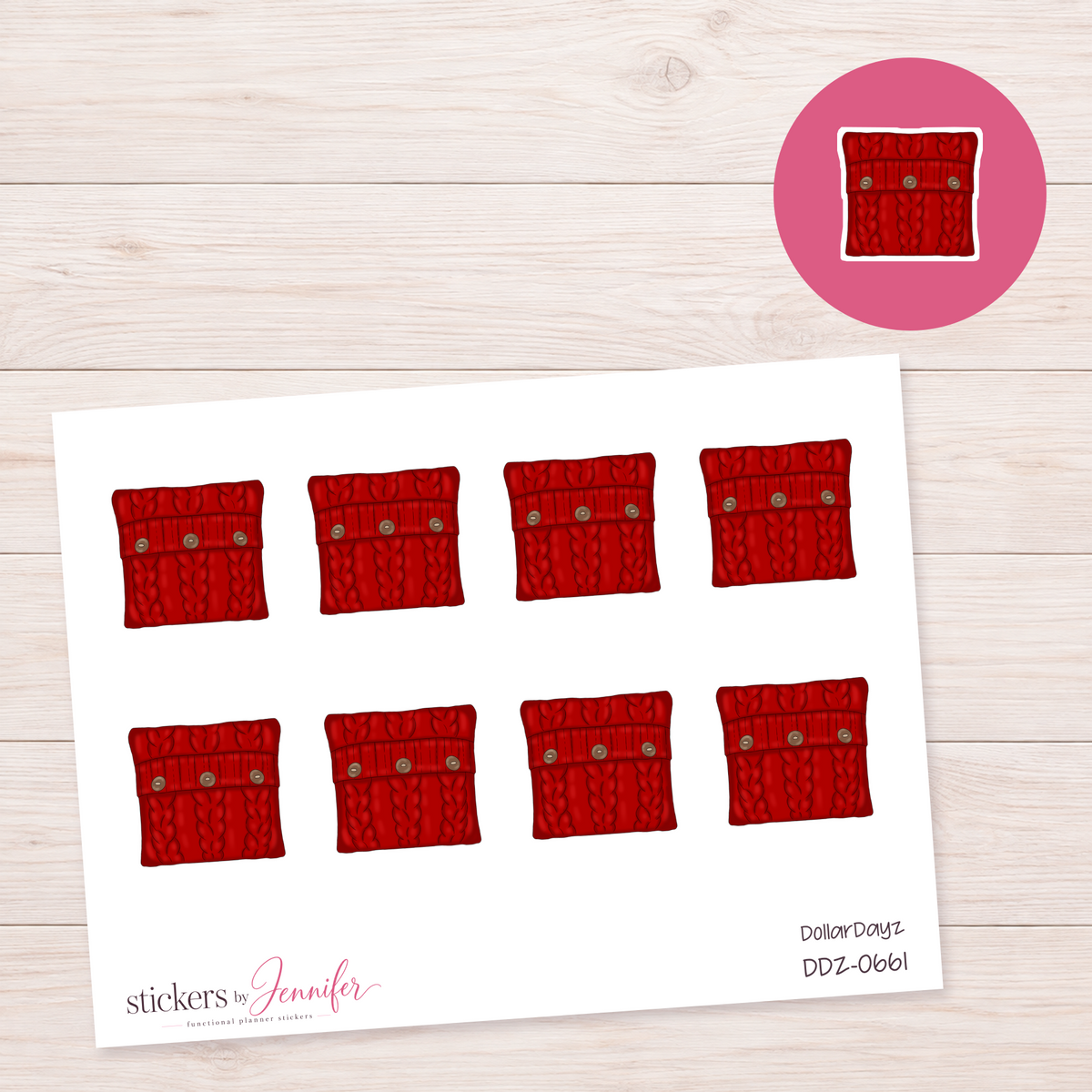 Red Cable-Knit Cushion Planner Stickers | DDZ-0661