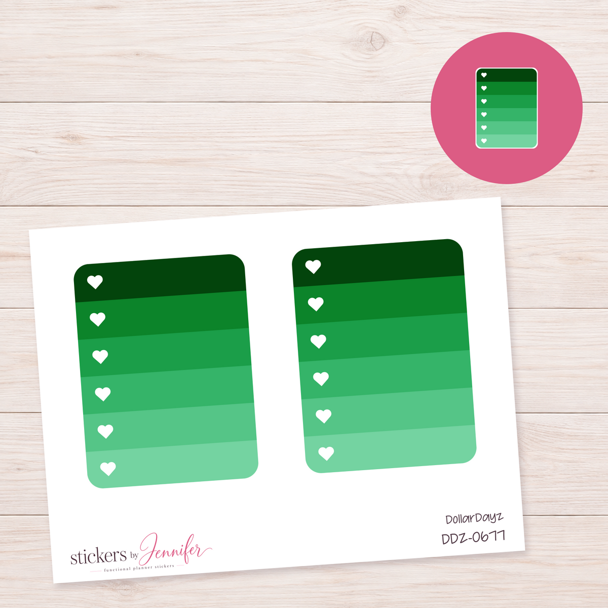Green Heart Checklist Planner Stickers | DDZ-0677
