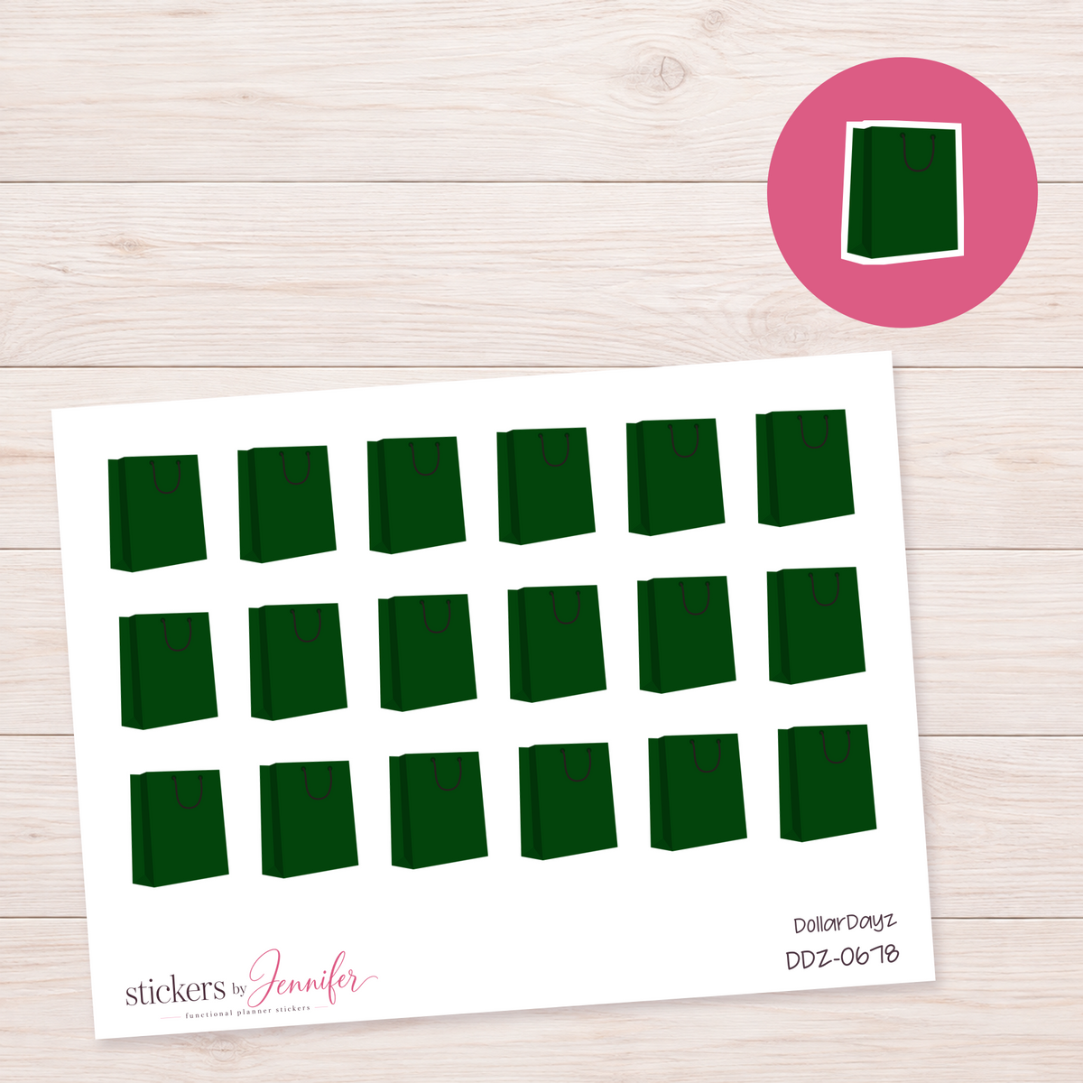 Green Shopping Bag Planner Stickers | DDZ-0678