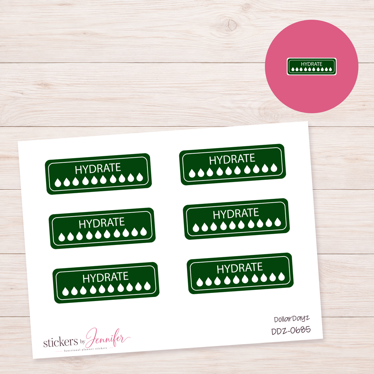 Green Hydrate Tracker Planner Stickers | DDZ-0685