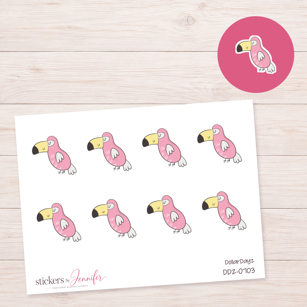 Pink Tropical Bird Planner Stickers | DDZ-0703