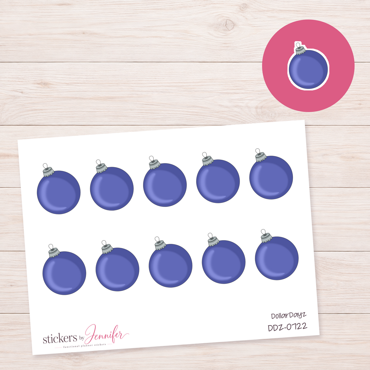 Blue Christmas Bauble Planner Stickers | DDZ-0722