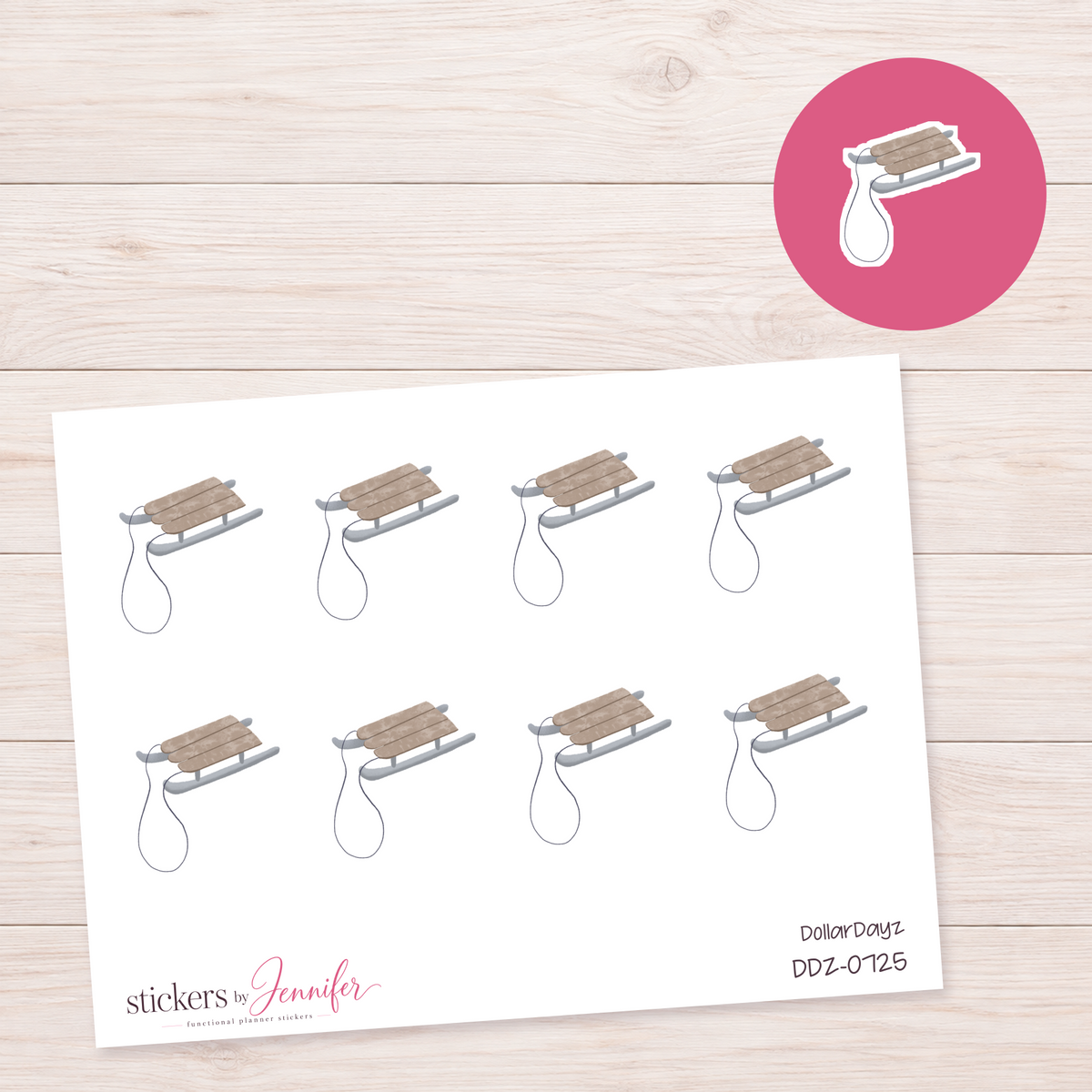 Wooden Sled Planner Stickers | DDZ-0725