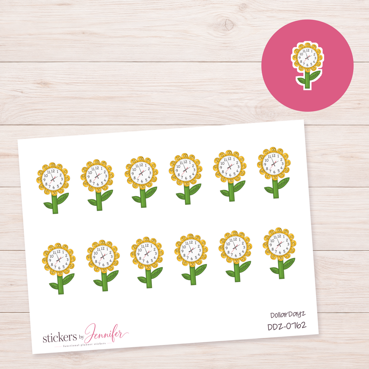 Sunflower Clock Planner Stickers | DDZ-0762