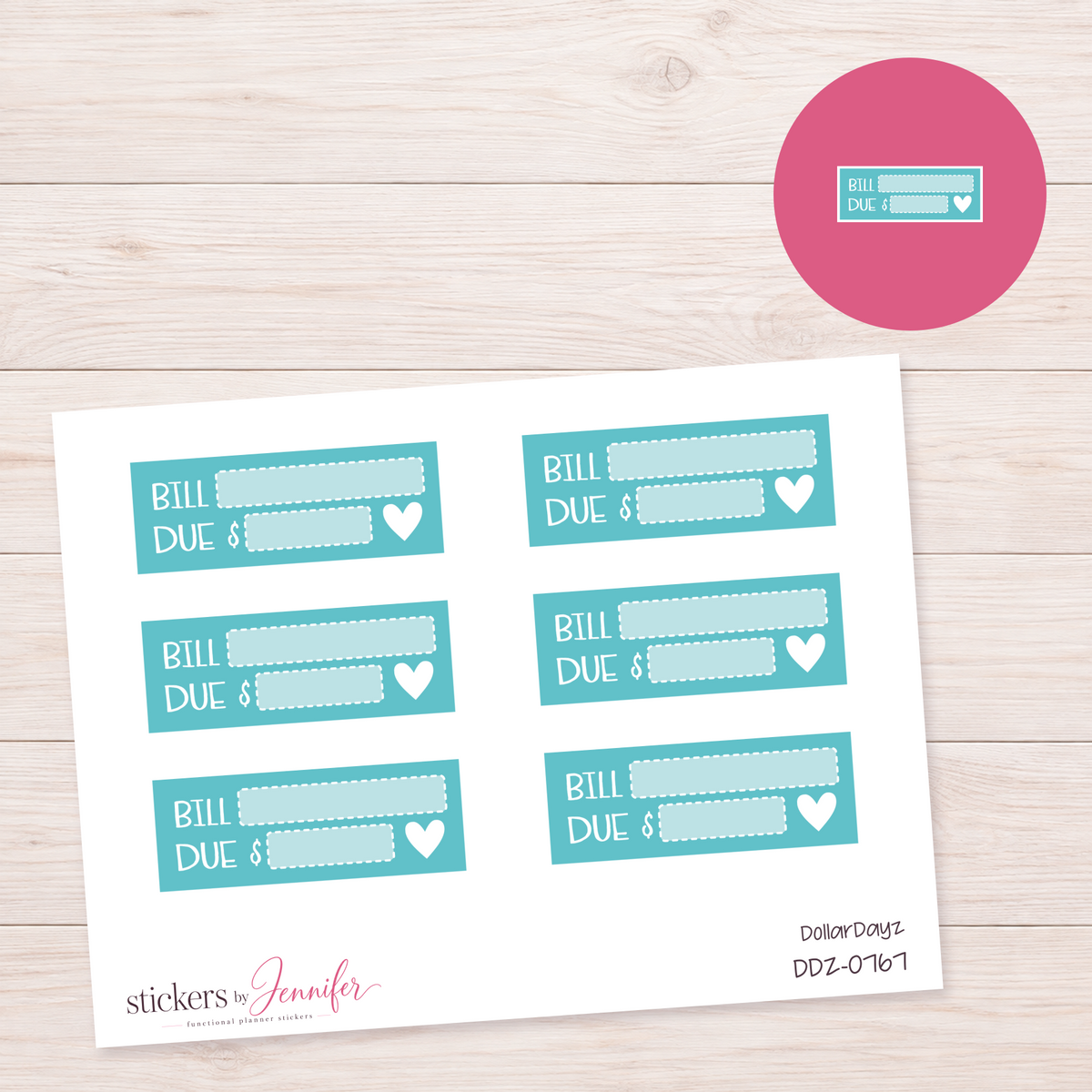 Teal Bill Due Label Planner Stickers | DDZ-0767