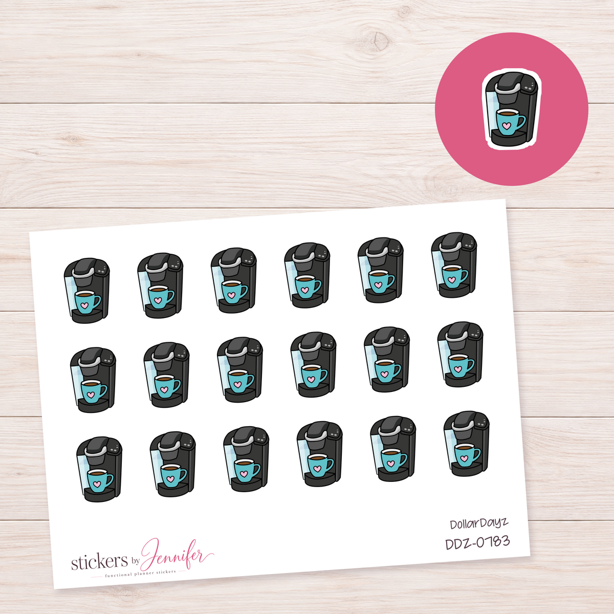 Teal Coffee Maker Planner Stickers | DDZ-0783