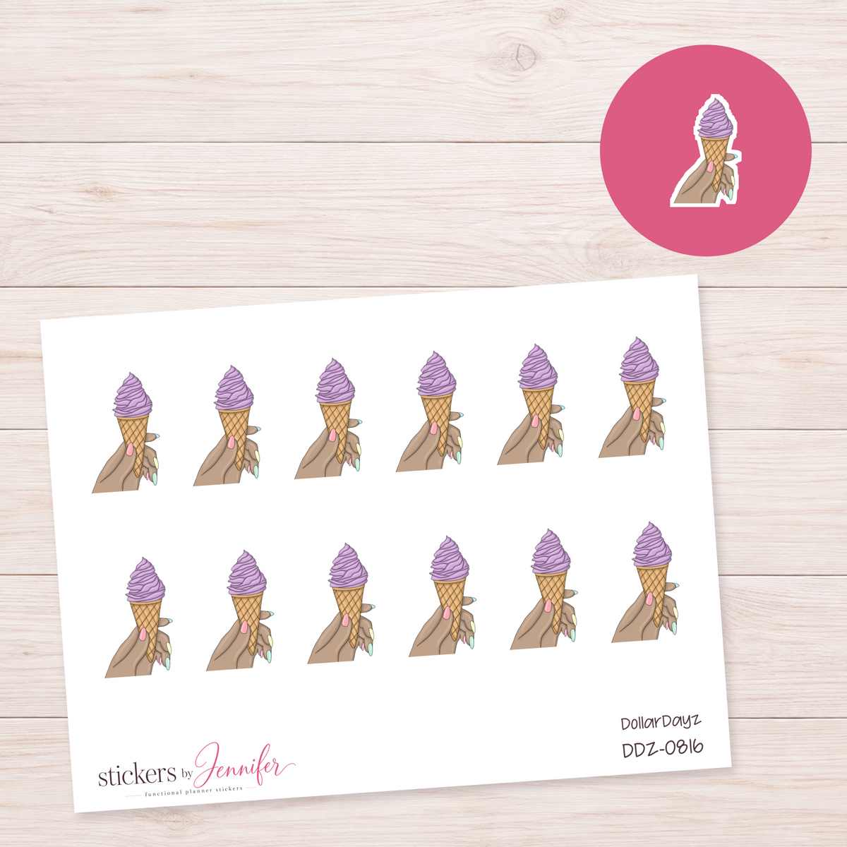 Purple Soft Serve in Hand Planner Stickers | DDZ-0816