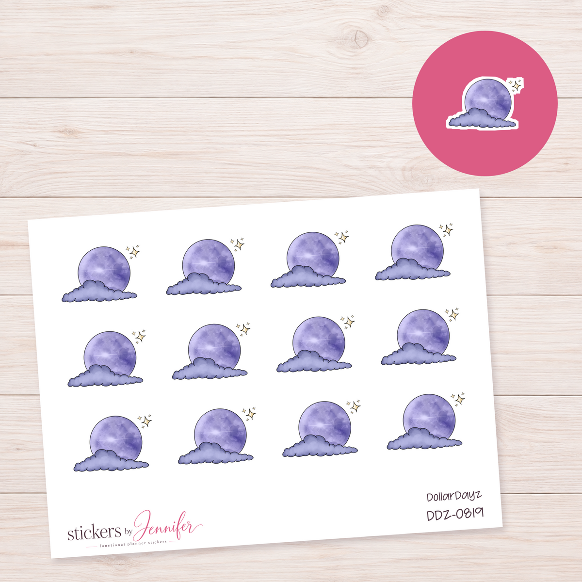 Purple Moon and Clouds Planner Stickers | DDZ-0819