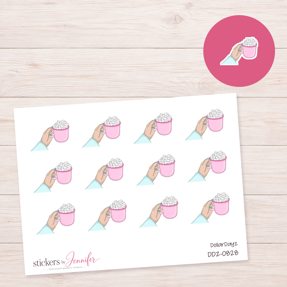 Pink Marshmallow Mug Planner Stickers | DDZ-0828