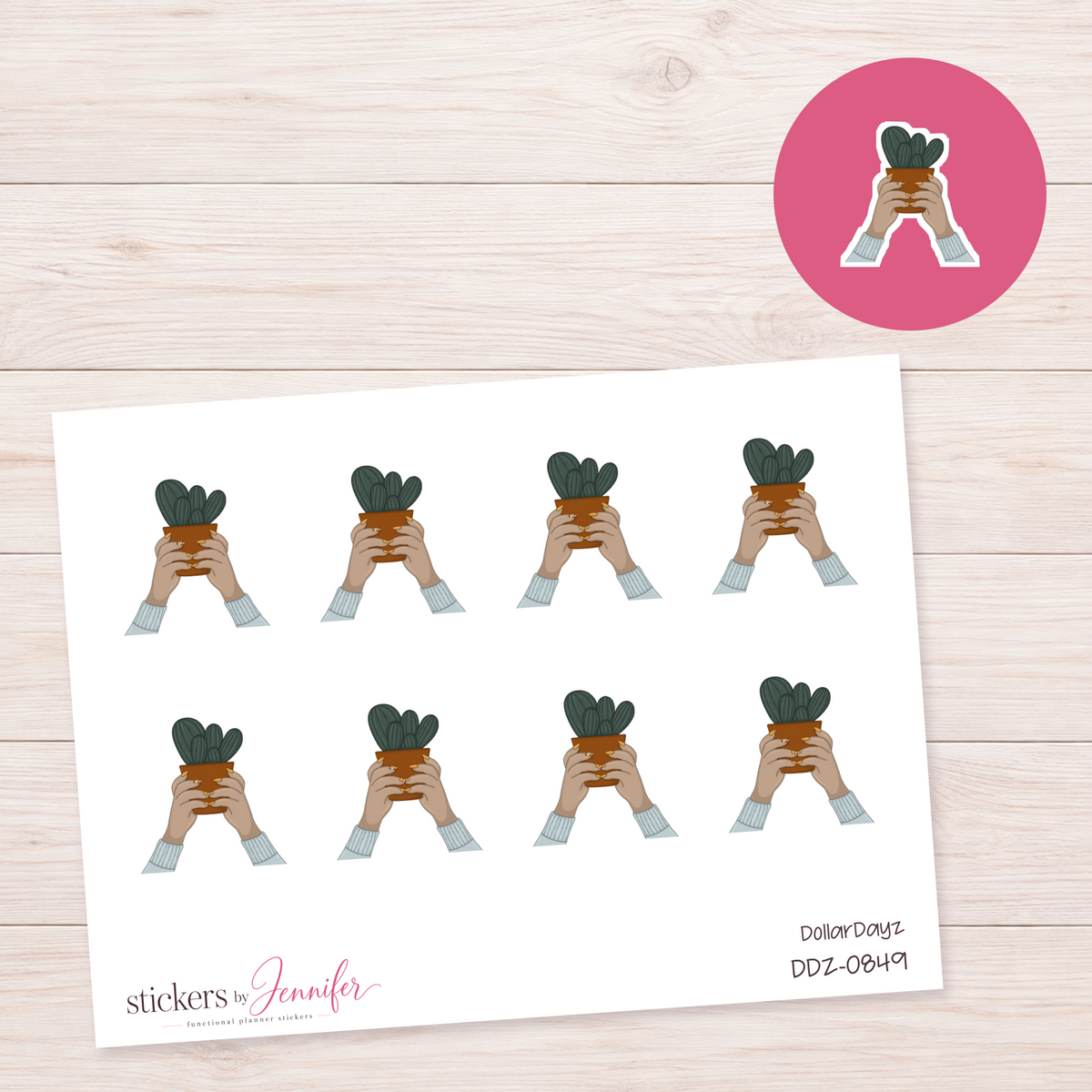 Cactus in Hands Planner Stickers | DDZ-0849
