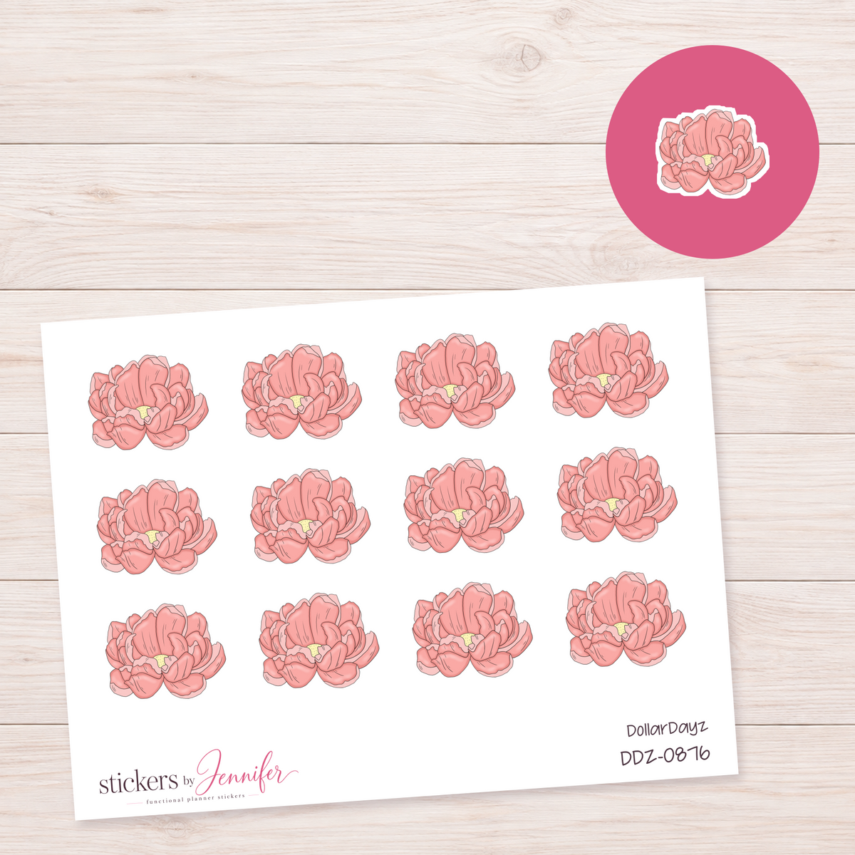 Pink Peony Planner Stickers | DDZ-0876
