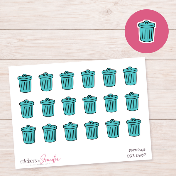 Teal Trash Can Planner Stickers | DDZ-0889