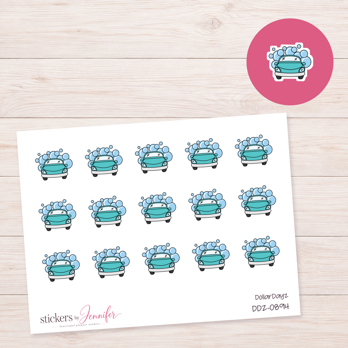 Teal Car Wash Planner Stickers | DDZ-0894