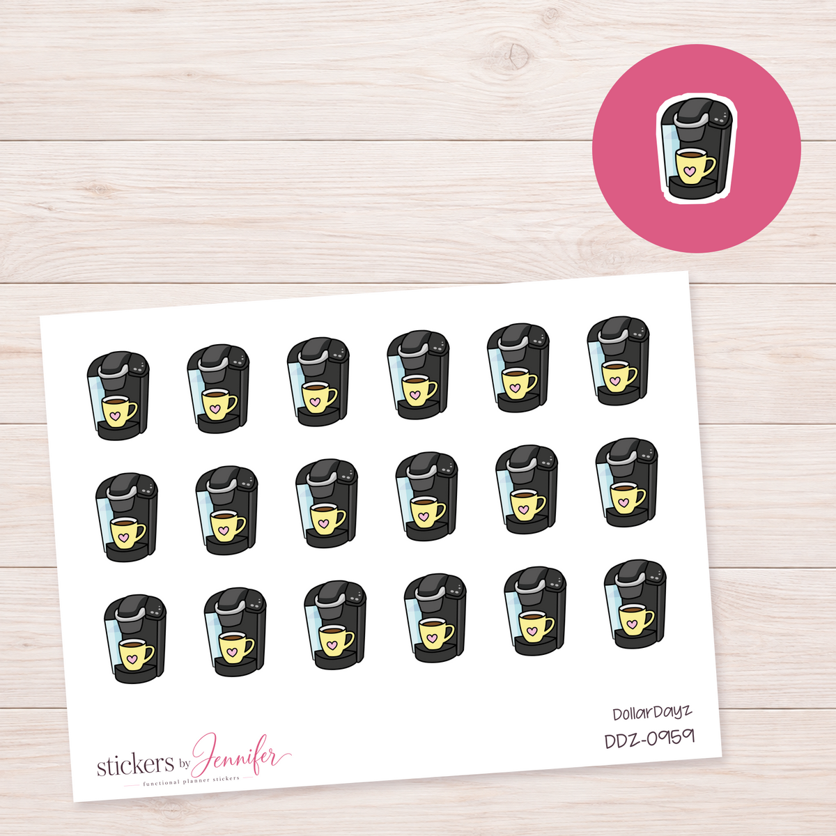 Yellow Coffee Maker Planner Stickers | DDZ-0959