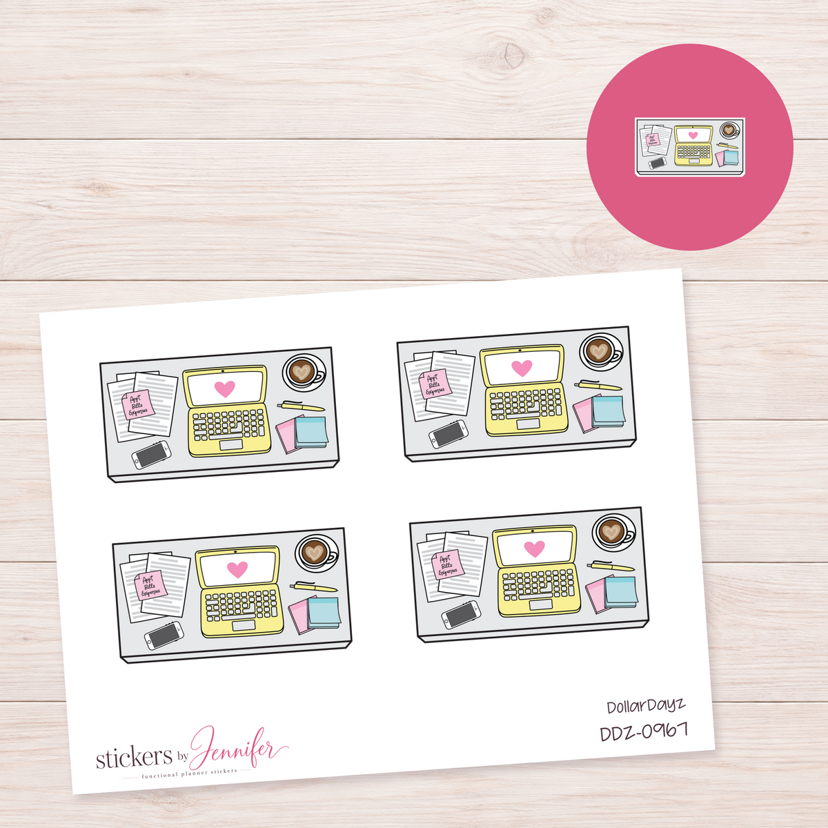 Yellow Laptop Workspace Planner Stickers | DDZ-0967