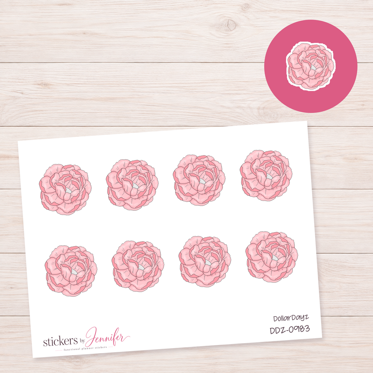 Soft Pink Peony Planner Stickers | DDZ-0983