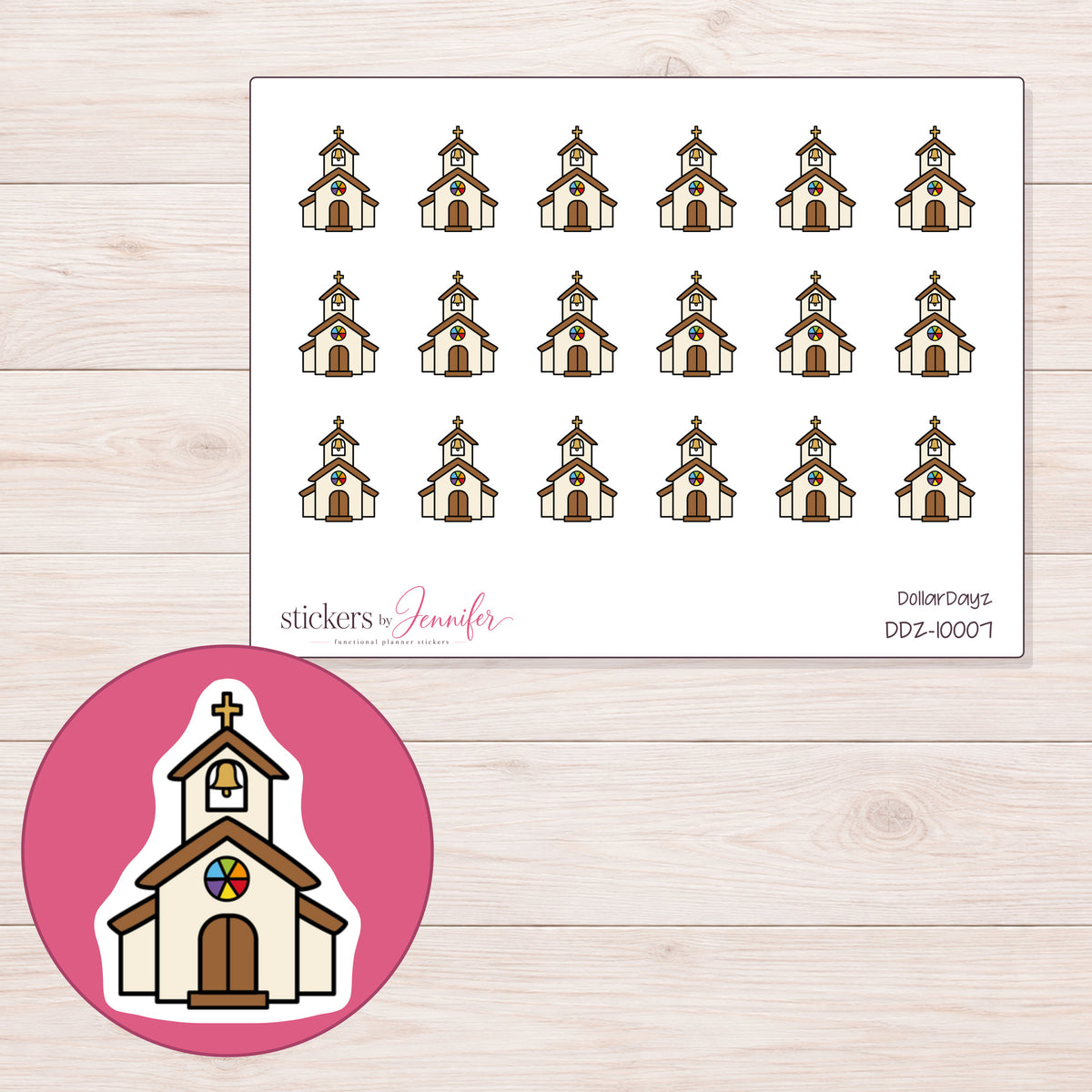 DDZ-10007 planner sticker sheet with enlarged sticker detail