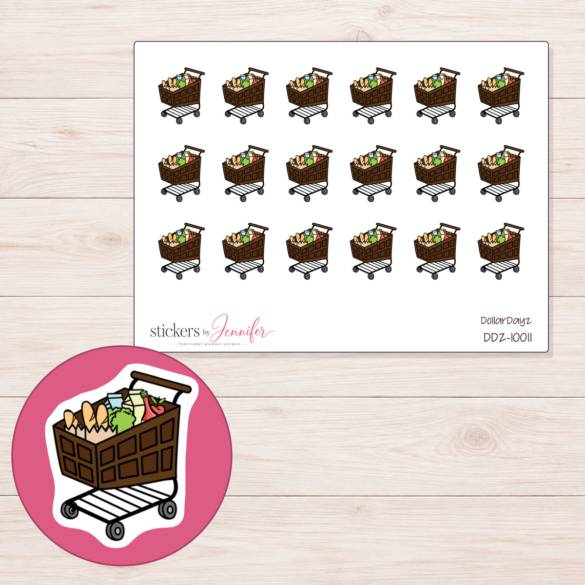 DDZ-10011 planner sticker sheet with enlarged sticker detail