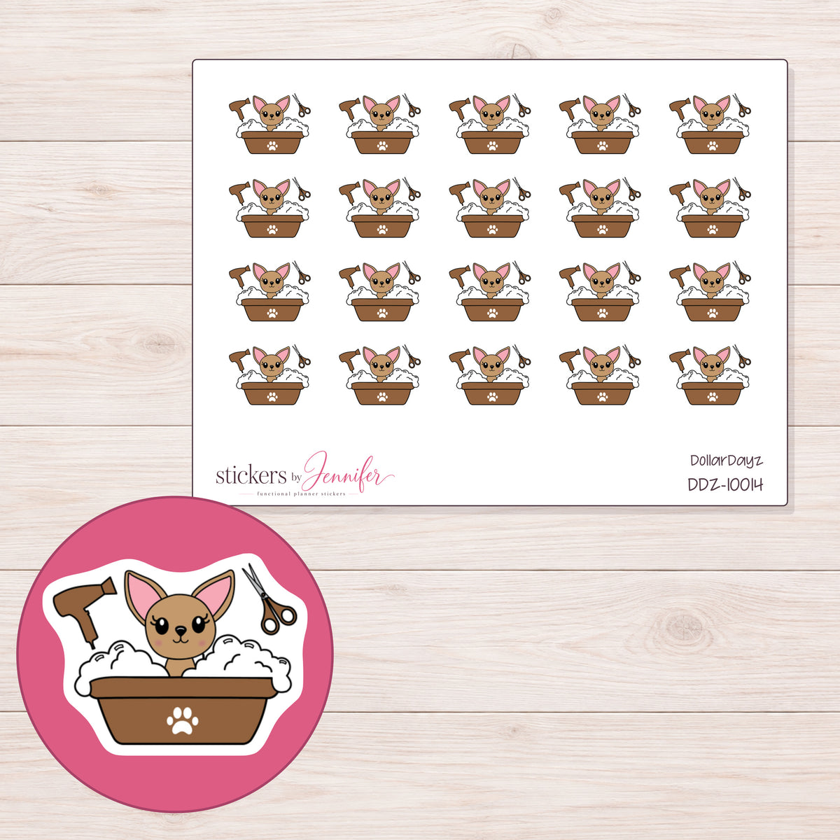 DDZ-10014 planner sticker sheet with enlarged sticker detail