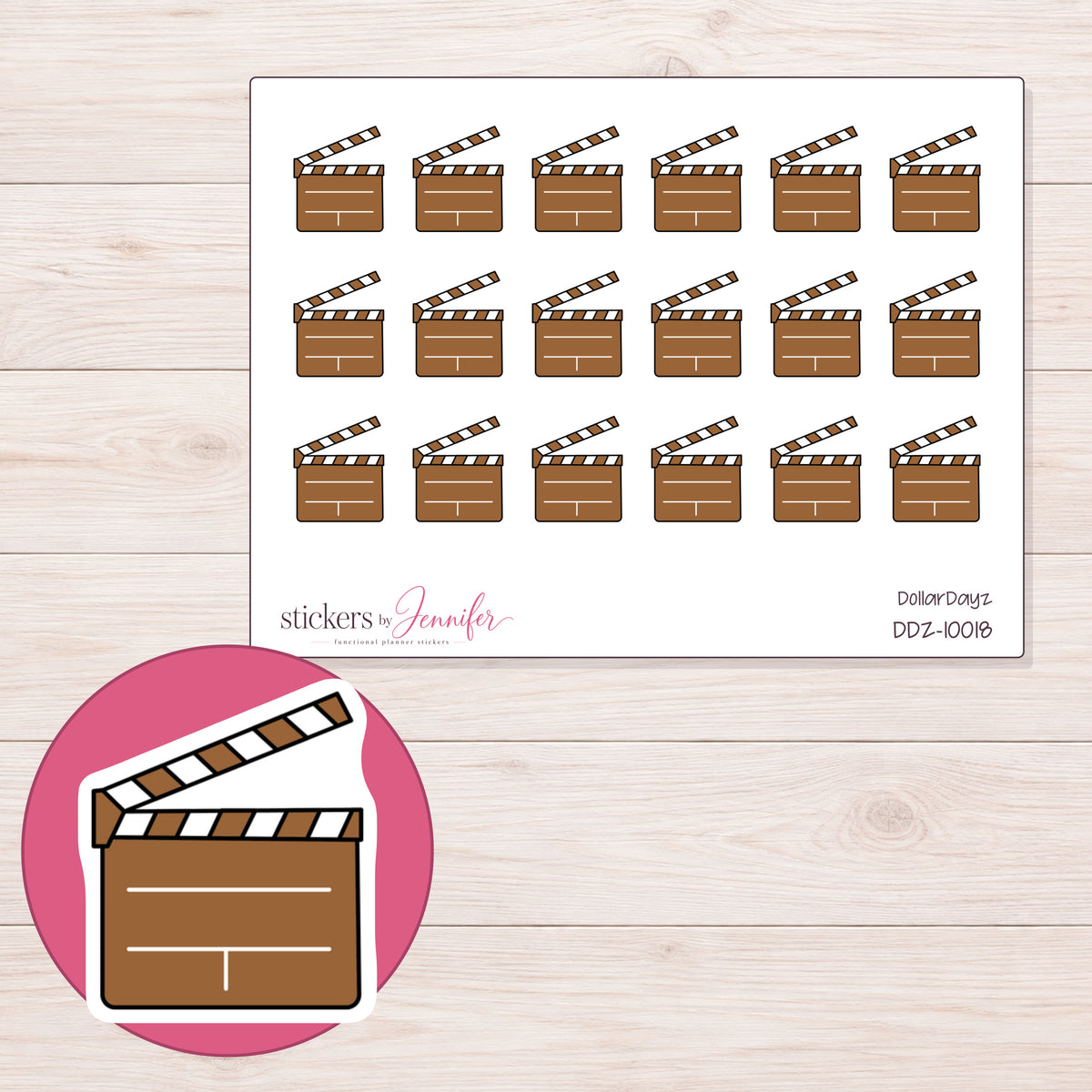 DDZ-10018 planner sticker sheet with enlarged sticker detail