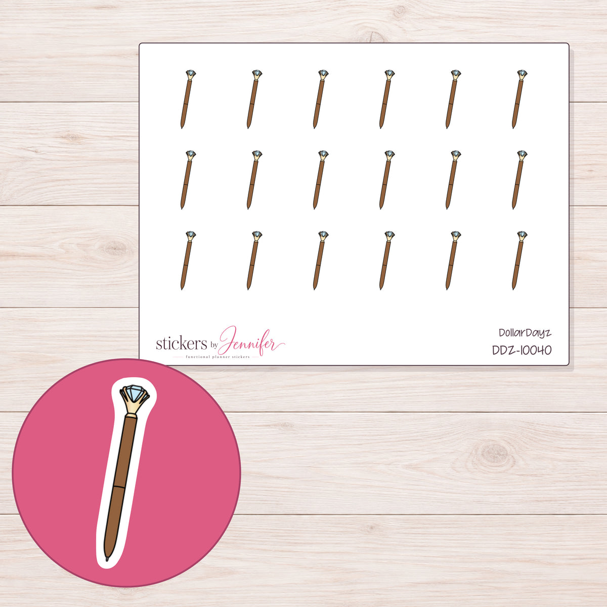 DDZ-10040 planner sticker sheet with enlarged sticker detail
