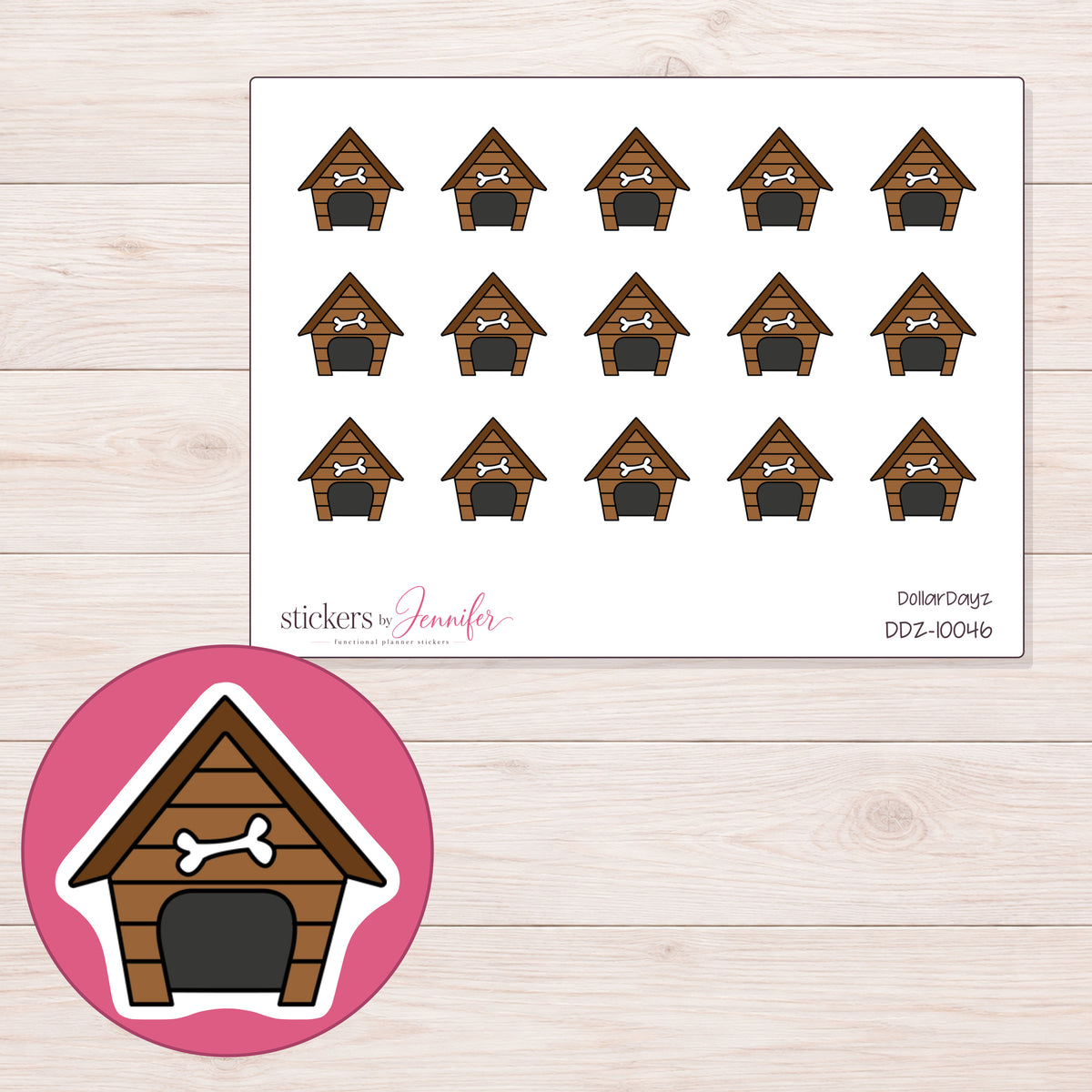DDZ-10046 planner sticker sheet with enlarged sticker detail