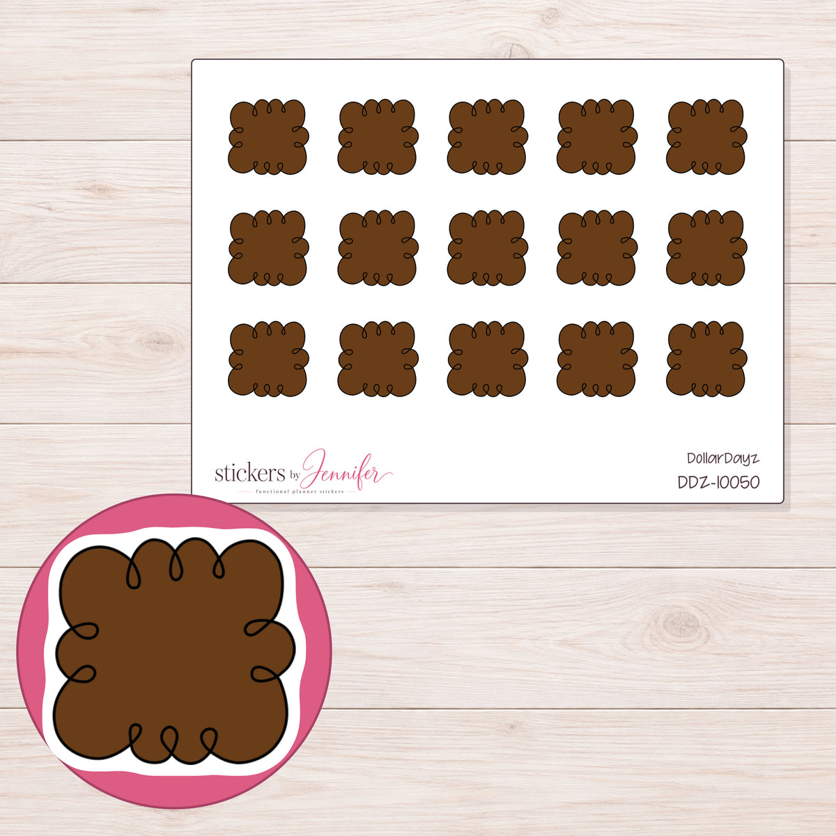DDZ-10050 planner sticker sheet with enlarged sticker detail