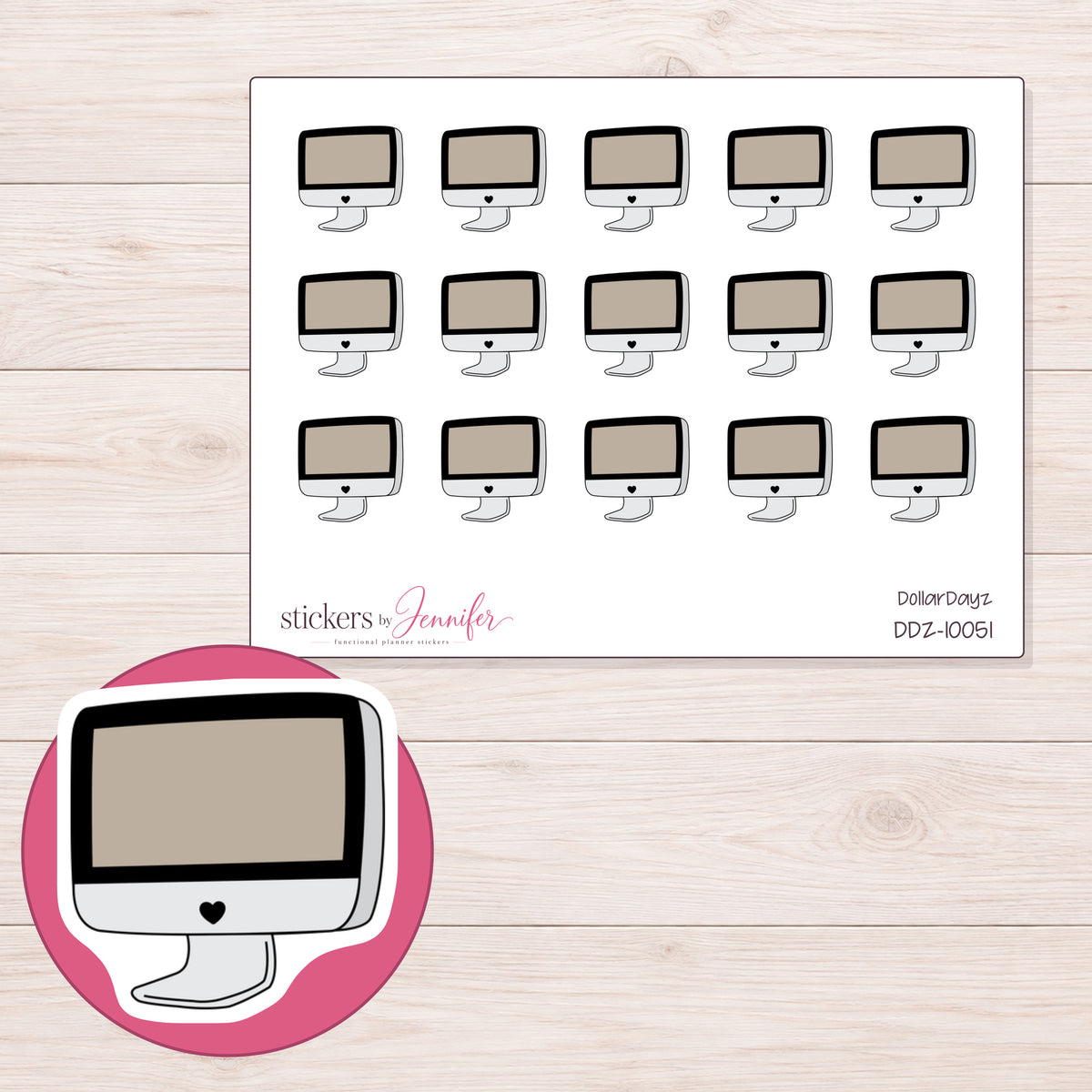 DDZ-10051 planner sticker sheet with enlarged sticker detail