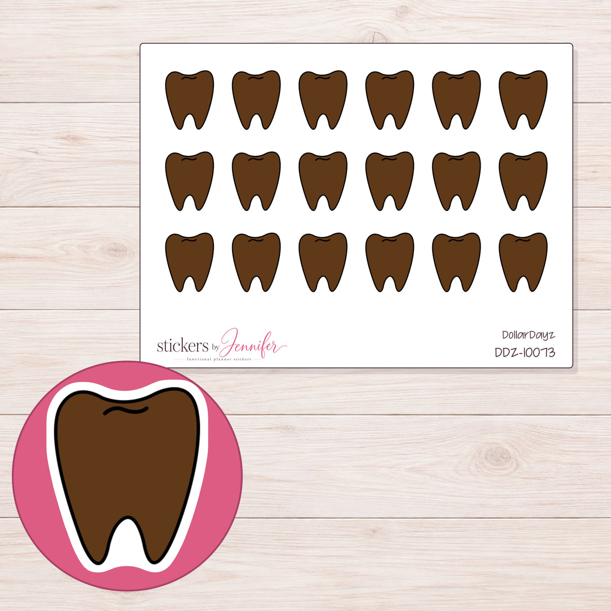 DDZ-10073 planner sticker sheet with enlarged sticker detail