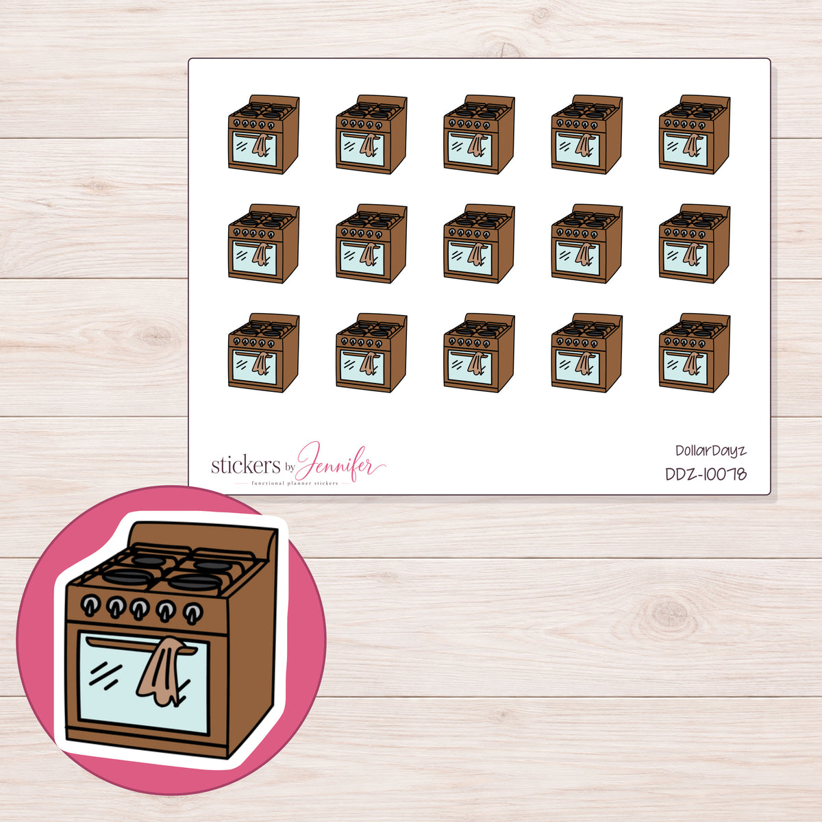 DDZ-10078 planner sticker sheet with enlarged sticker detail