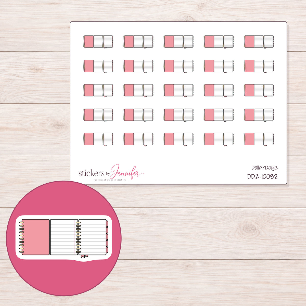 DDZ-10082 planner sticker sheet with enlarged sticker detail