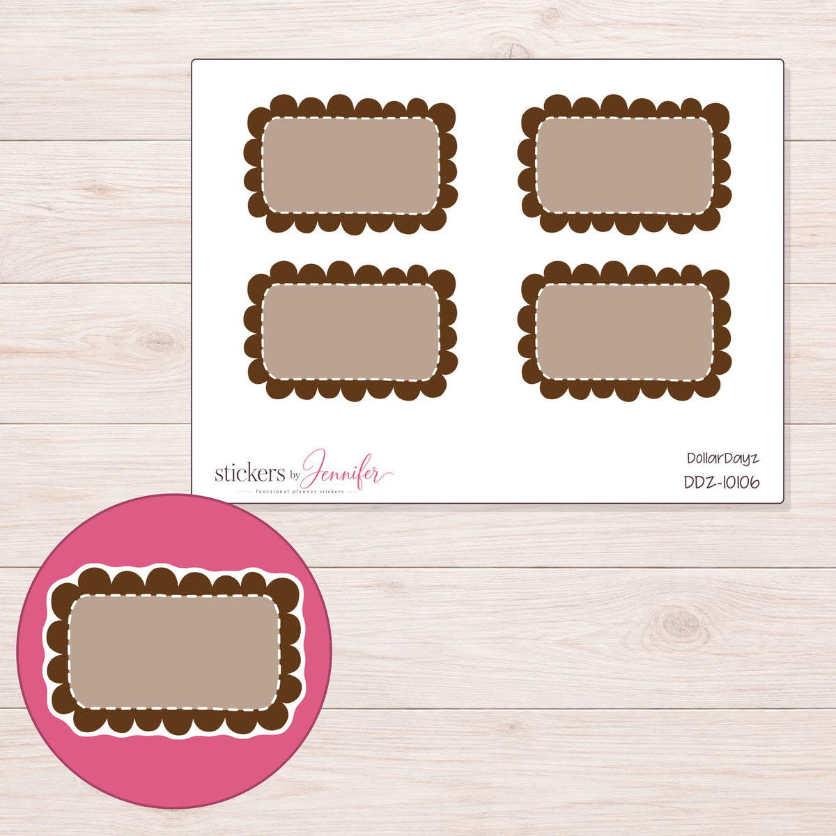 DDZ-10106 planner sticker sheet with enlarged sticker detail