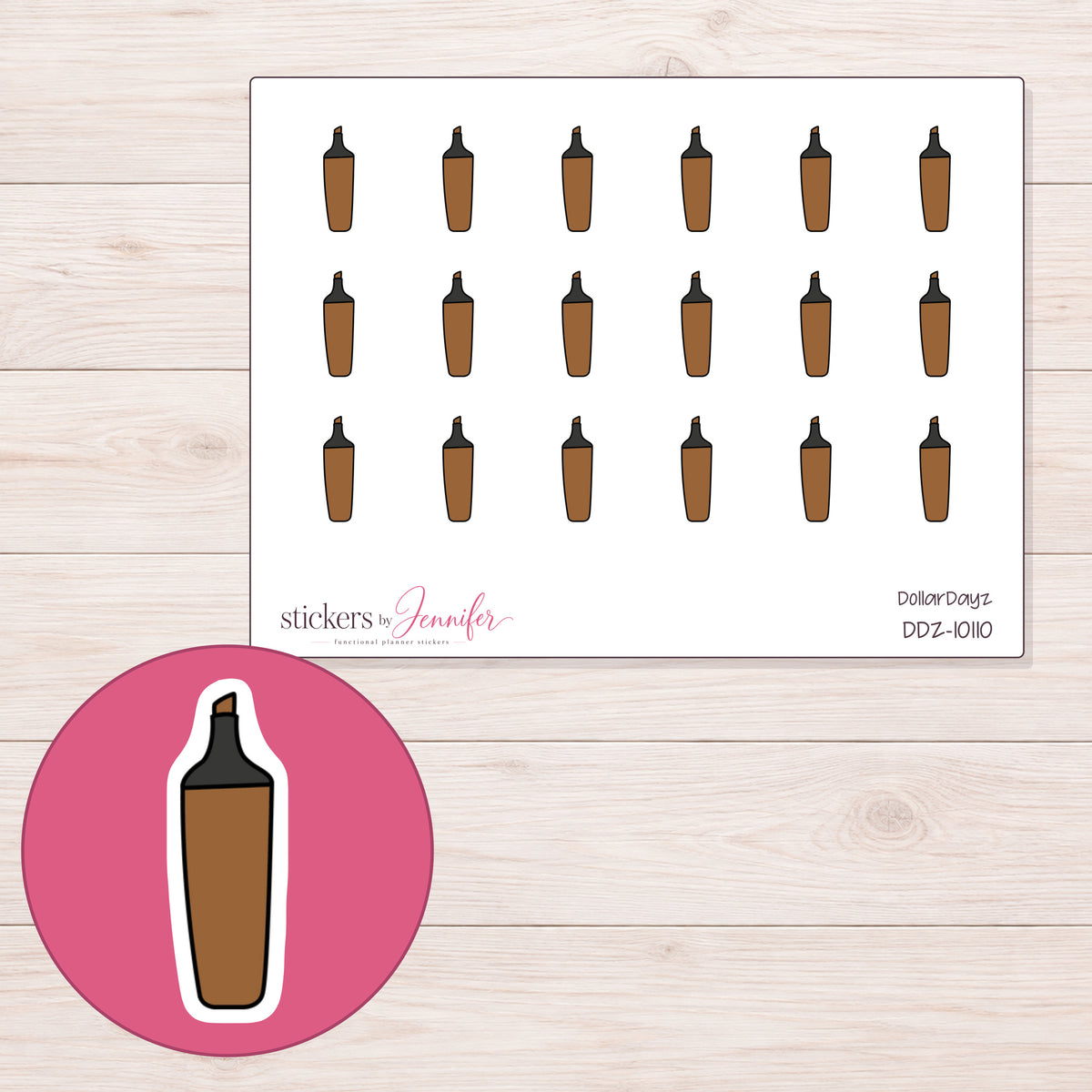 DDZ-10110 planner sticker sheet with enlarged sticker detail