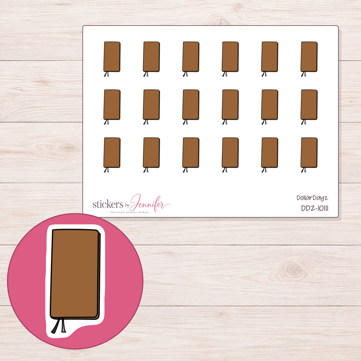 DDZ-10111 planner sticker sheet with enlarged sticker detail