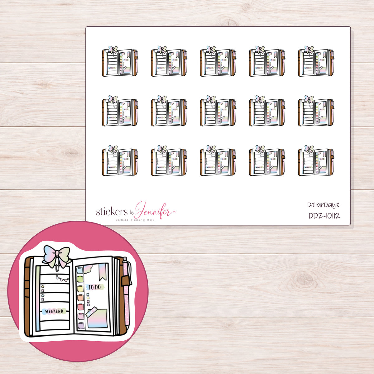 DDZ-10112 planner sticker sheet with enlarged sticker detail
