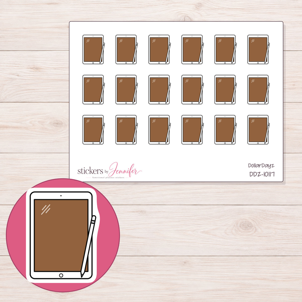 DDZ-10117 planner sticker sheet with enlarged sticker detail
