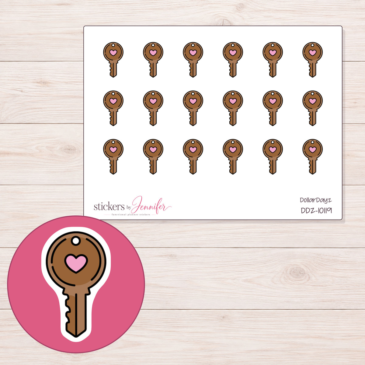 DDZ-10119 planner sticker sheet with enlarged sticker detail