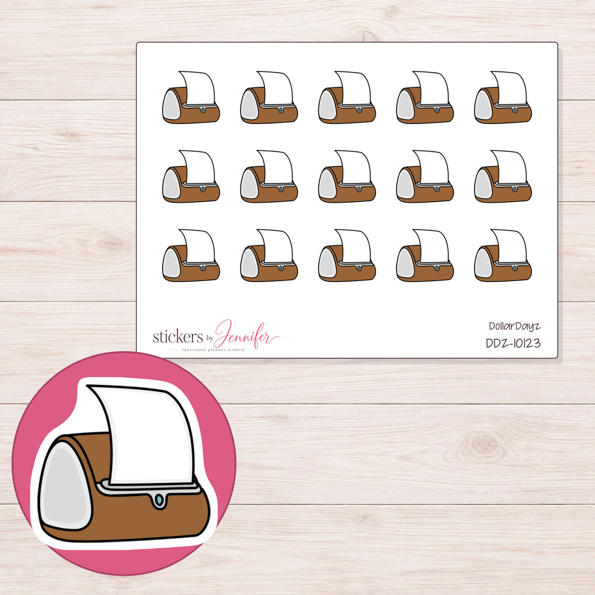 DDZ-10123 planner sticker sheet with enlarged sticker detail
