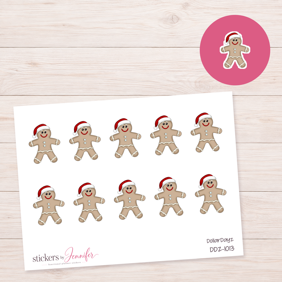 Santa Hat Gingerbread Planner Stickers | DDZ-1013