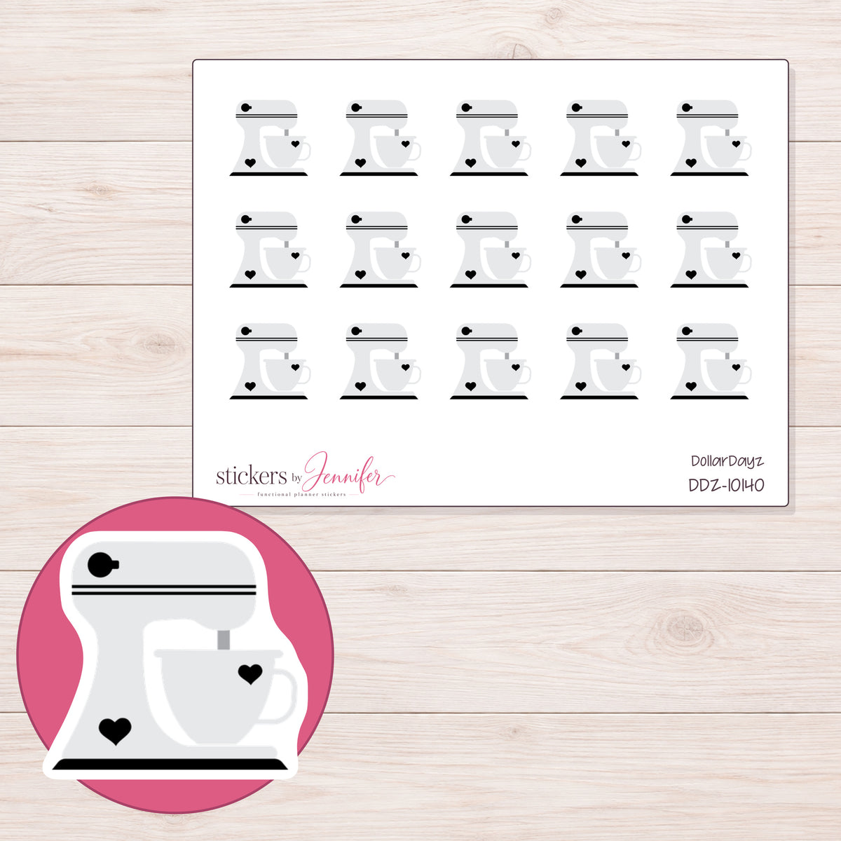 DDZ-10140 planner sticker sheet with enlarged sticker detail
