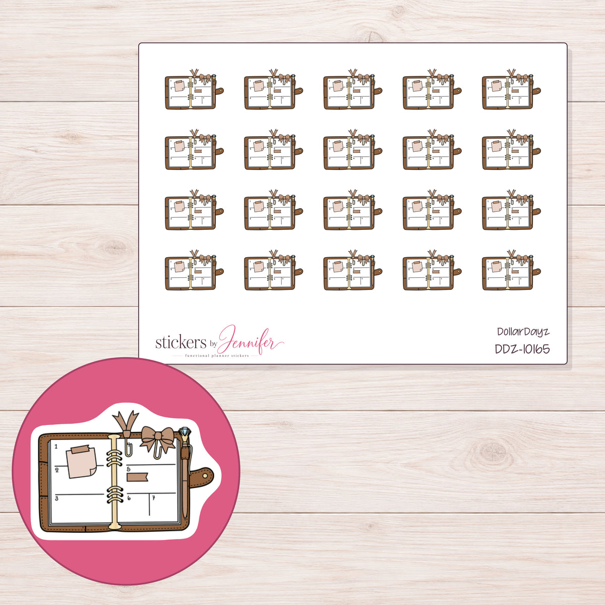 DDZ-10165 planner sticker sheet with enlarged sticker detail