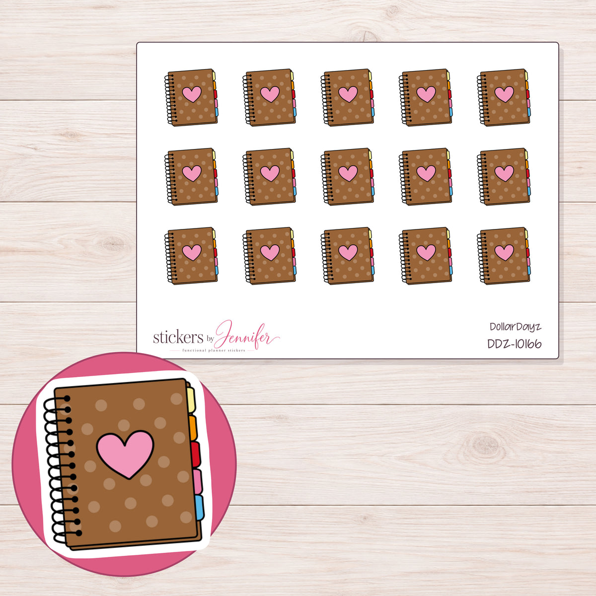 DDZ-10166 planner sticker sheet with enlarged sticker detail