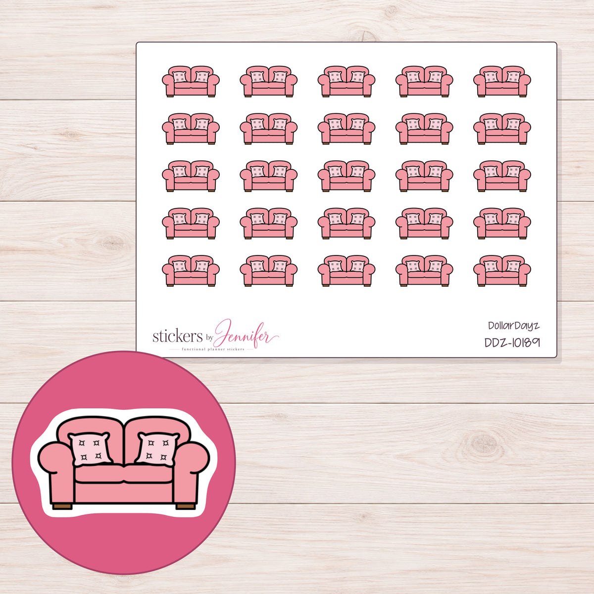 DDZ-10189 planner sticker sheet with enlarged sticker detail